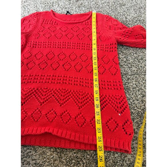 Talbots Womens Open Knit Red Sweater Sz M Holiday Christmas Boho Crew Neck - Picture 7 of 7